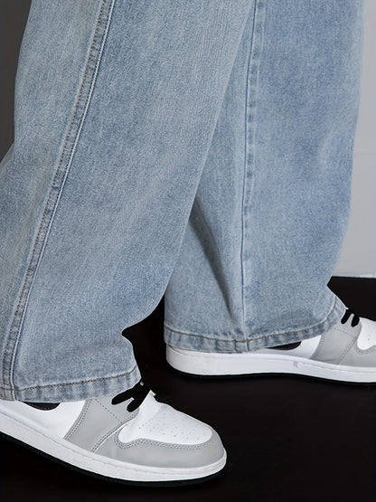 Men's Youth Loose Fit Straight-Leg Wide-Leg Heavy-Duty Washed Elastic Waist Drawstring CQ1110