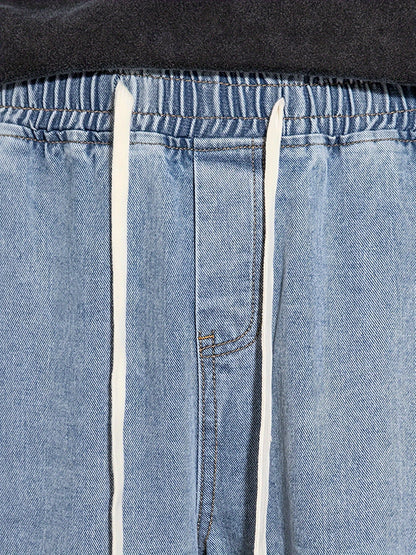 Men's Youth Loose Fit Straight-Leg Wide-Leg Heavy-Duty Washed Elastic Waist Drawstring CQ1110