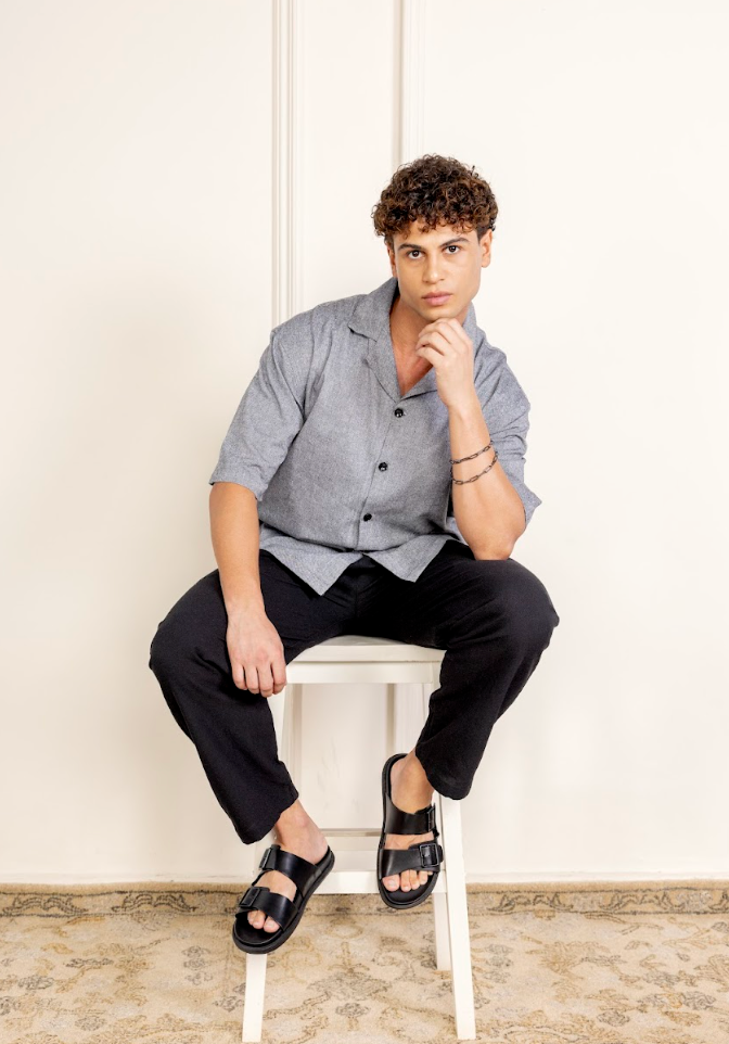 Old Money Cuban Collar Combo - Grey & Black Blended Linen 2-Piece Classic Duo Set Shirt & Pants