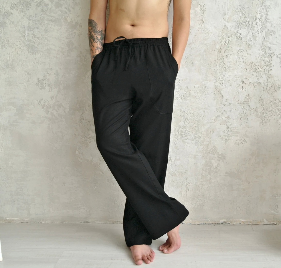 Old Money Cuban Collar Combo - Beige & Black Blended Linen 2-Piece Classic Duo Set Shirt & Pants