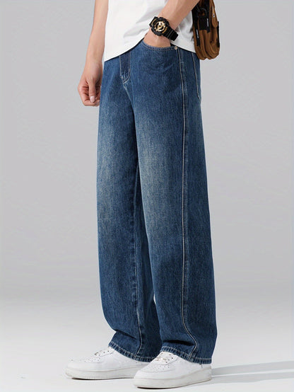 Autumn Vintage Jeans Men'S Straight Loose Spring Fall Trendy Fashion Washed Casual Trousers (Gengyuan Shi)