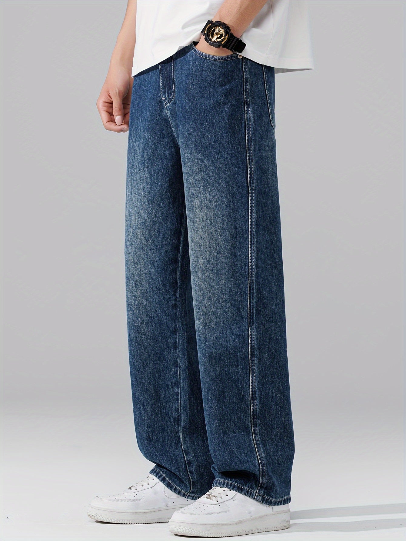 Autumn Vintage Jeans Men'S Straight Loose Spring Fall Trendy Fashion Washed Casual Trousers (Gengyuan Shi)