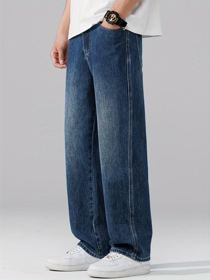 Autumn Vintage Jeans Men'S Straight Loose Spring Fall Trendy Fashion Washed Casual Trousers (Gengyuan Shi)
