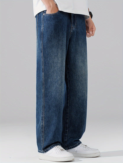 Autumn Vintage Jeans Men'S Straight Loose Spring Fall Trendy Fashion Washed Casual Trousers (Gengyuan Shi)
