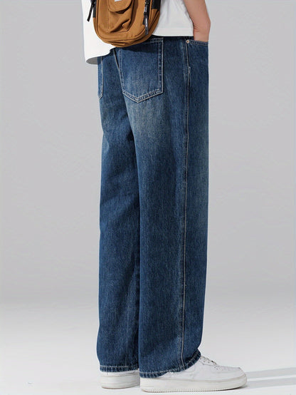Autumn Vintage Jeans Men'S Straight Loose Spring Fall Trendy Fashion Washed Casual Trousers (Gengyuan Shi)