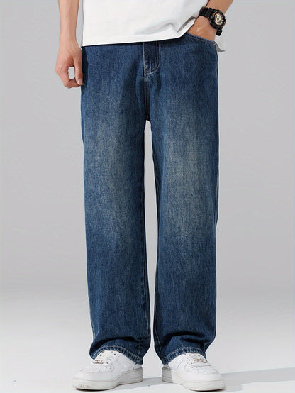 Autumn Vintage Jeans Men'S Straight Loose Spring Fall Trendy Fashion Washed Casual Trousers (Gengyuan Shi)