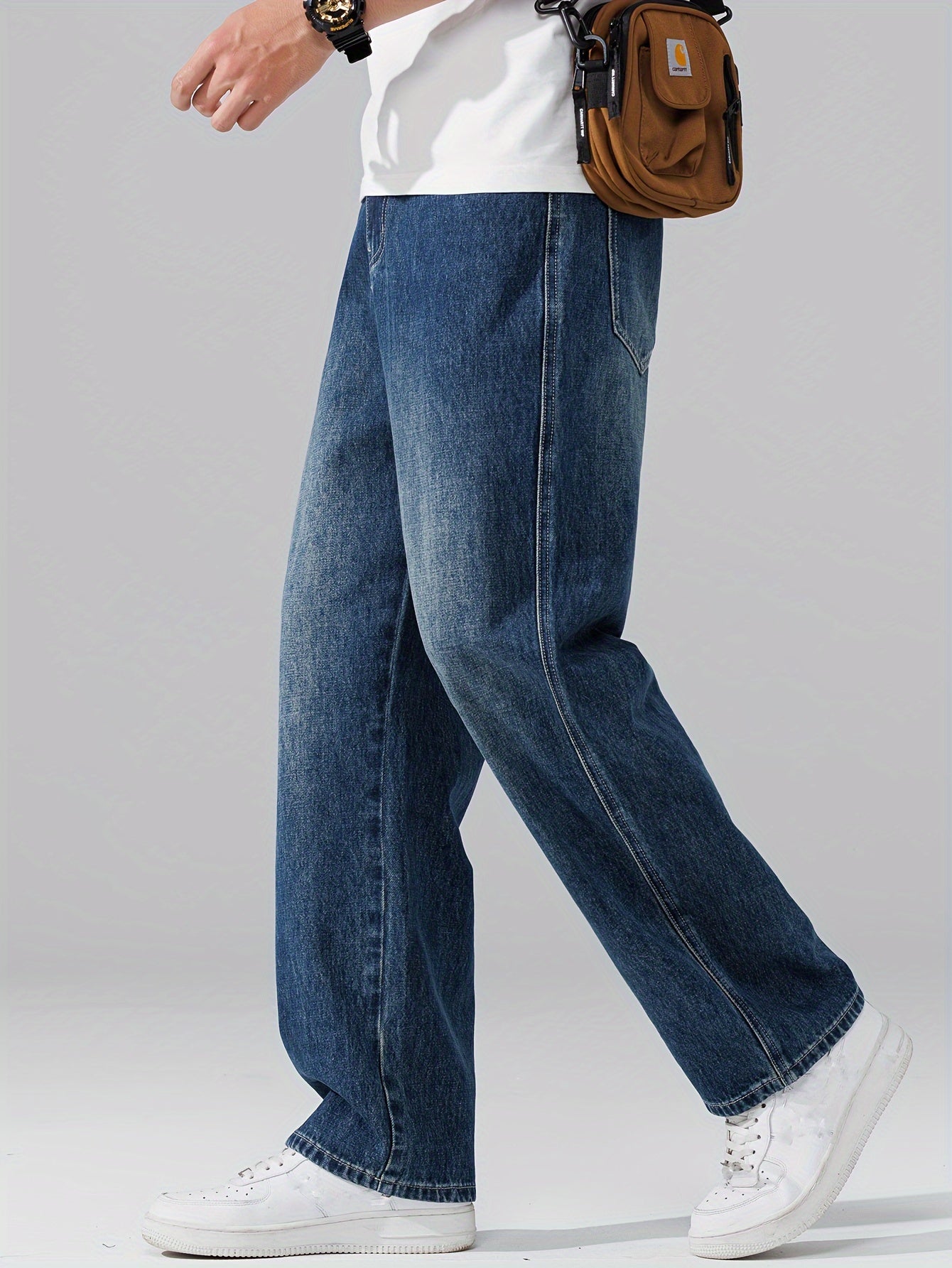 Autumn Vintage Jeans Men'S Straight Loose Spring Fall Trendy Fashion Washed Casual Trousers (Gengyuan Shi)