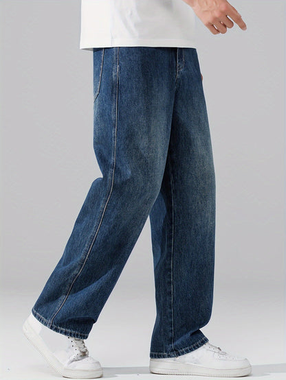 Autumn Vintage Jeans Men'S Straight Loose Spring Fall Trendy Fashion Washed Casual Trousers (Gengyuan Shi)