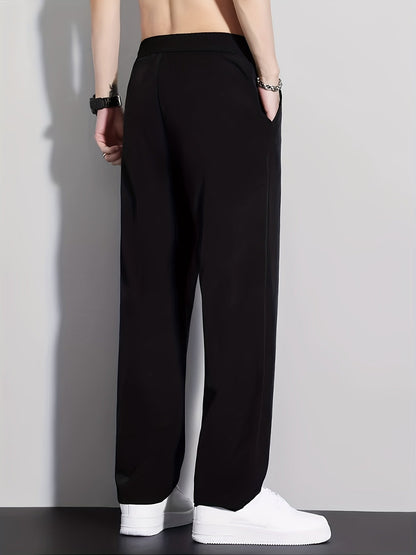 Summer Ice Silky Fiber Fabric Cool Straight-Leg Long Pants with Printed Pattern, Fashionable Trendy Casual Sportswear