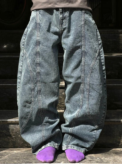 Vintage Washed Baggy Jeans - Loose Wide-Leg Fit Denim Pants - Faded Grey Premium Denim Streetwear