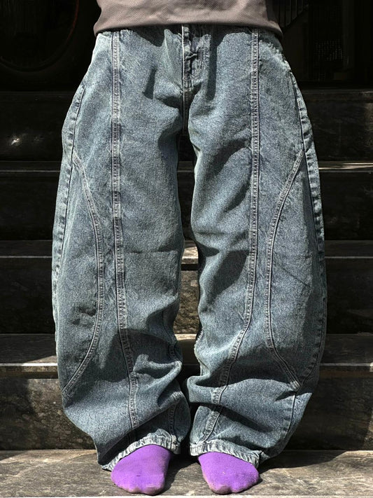 Vintage Washed Baggy Jeans - Loose Wide-Leg Fit Denim Pants - Faded Grey Premium Denim Streetwear