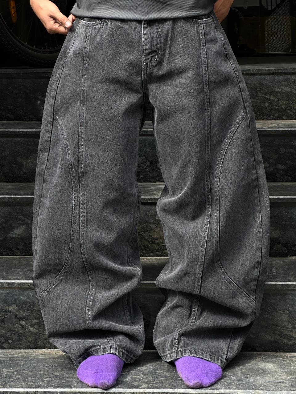 Vintage Washed Baggy Jeans - Loose Wide-Leg Fit Denim Pants - Faded Grey Premium Denim Streetwear