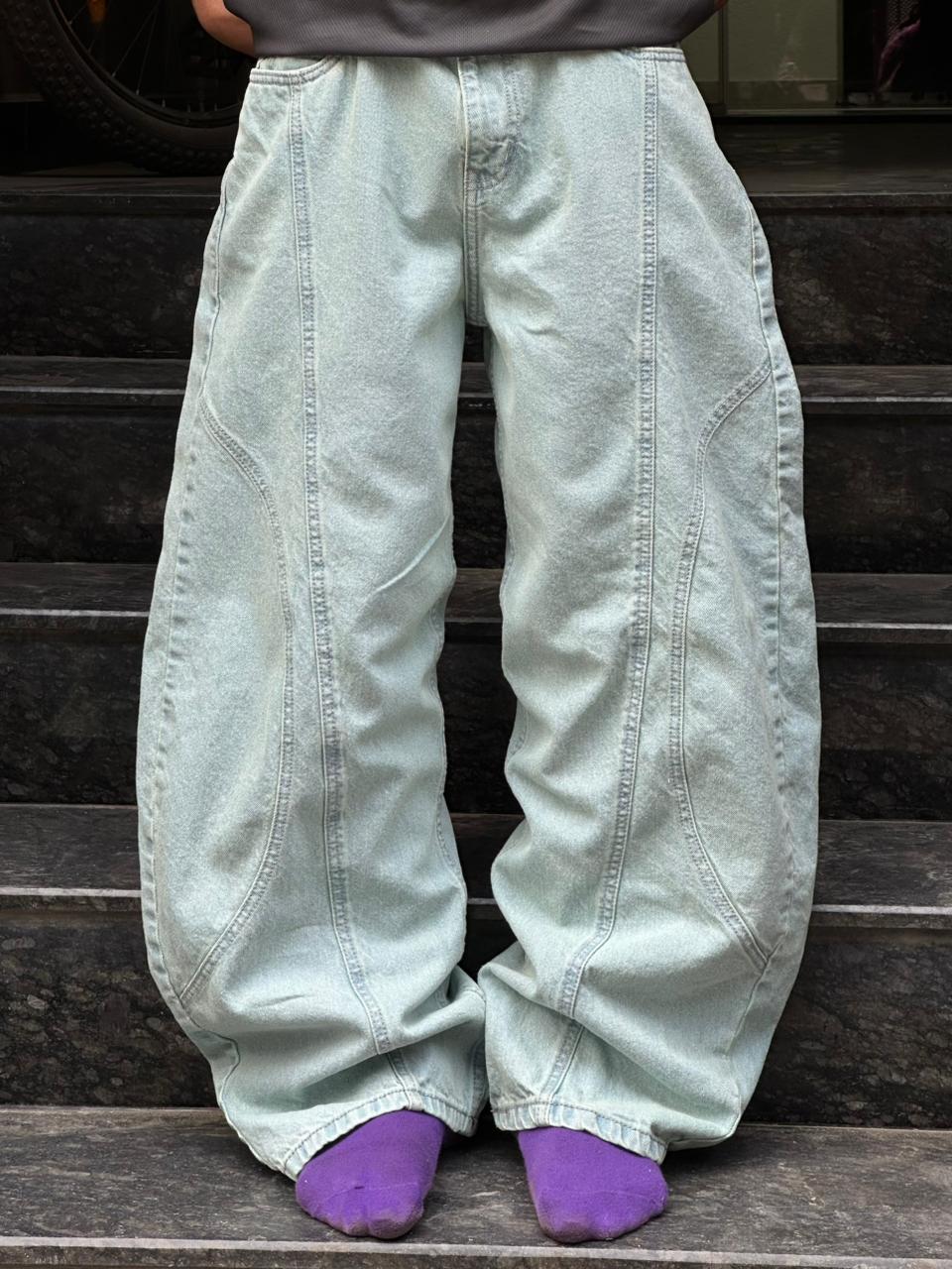 Vintage Washed Baggy Jeans - Loose Wide-Leg Fit Denim Pants - Faded Grey Premium Denim Streetwear