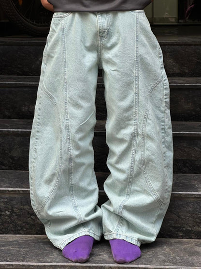 Vintage Washed Baggy Jeans - Loose Wide-Leg Fit Denim Pants - Faded Grey Premium Denim Streetwear