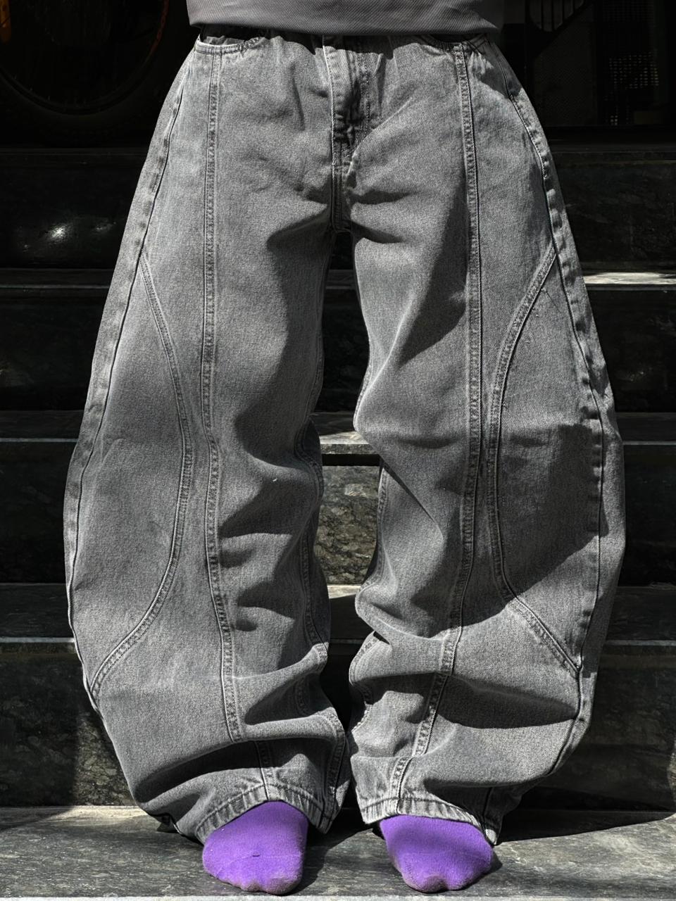 Vintage Washed Baggy Jeans - Loose Wide-Leg Fit Denim Pants - Faded Grey Premium Denim Streetwear