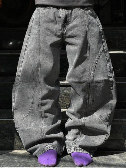 Vintage Washed Baggy Jeans - Loose Wide-Leg Fit Denim Pants - Faded Grey Premium Denim Streetwear