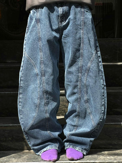 Vintage Washed Baggy Jeans - Loose Wide-Leg Fit Denim Pants - Faded Grey Premium Denim Streetwear
