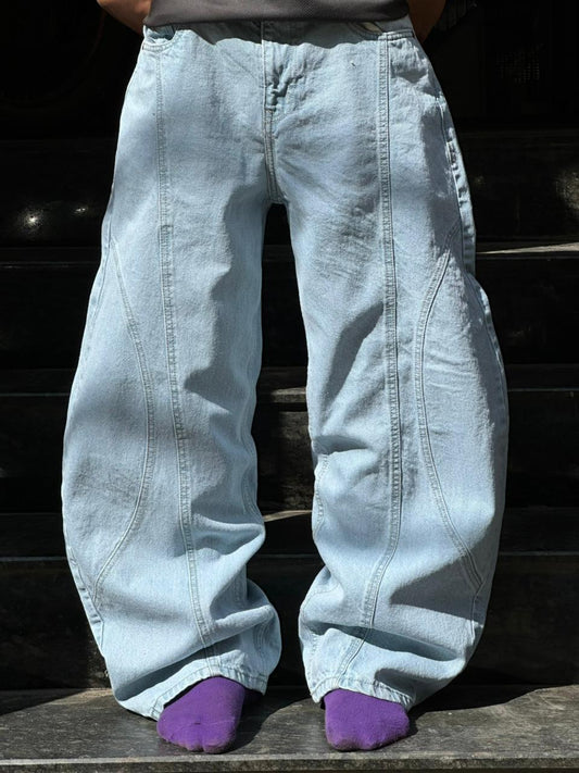 Vintage Washed Baggy Jeans - Loose Wide-Leg Fit Denim Pants - Faded Grey Premium Denim Streetwear