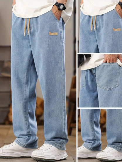 Men'S Korean-Style Light Blue Denim Pants, New for Spring And Autumn 2025, Featuring a Washed, Durable, And Comfortable Design Straight Legs, Stylish And Versatile for All Seasons