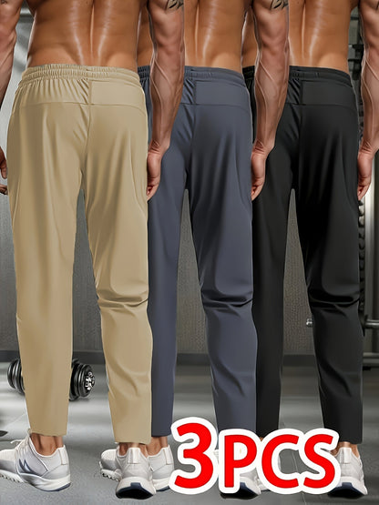 3pcs Ice Silky Fiber Fabric Pants in Black, Gray, Khaki, and Multi-Color for Sports, Workouts, Running, Fitness, and Outdoor Mountaineering