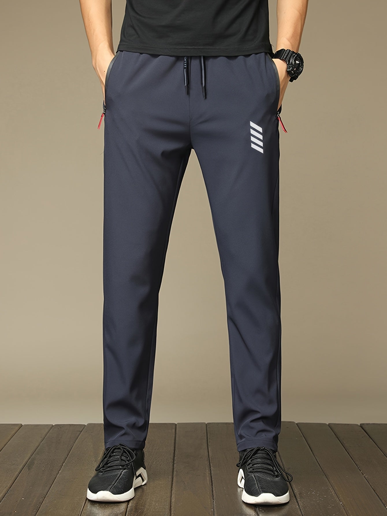 Men'S Casual Running Pants - Lightweight Quick-Dry - Casual Multi-Functional, with Zipper Details, Fashionable Print, Ideal Gift for Men, Regular Fit, Suitable for Outdoor Activities And Casual Wear, Gift Option for Holidays