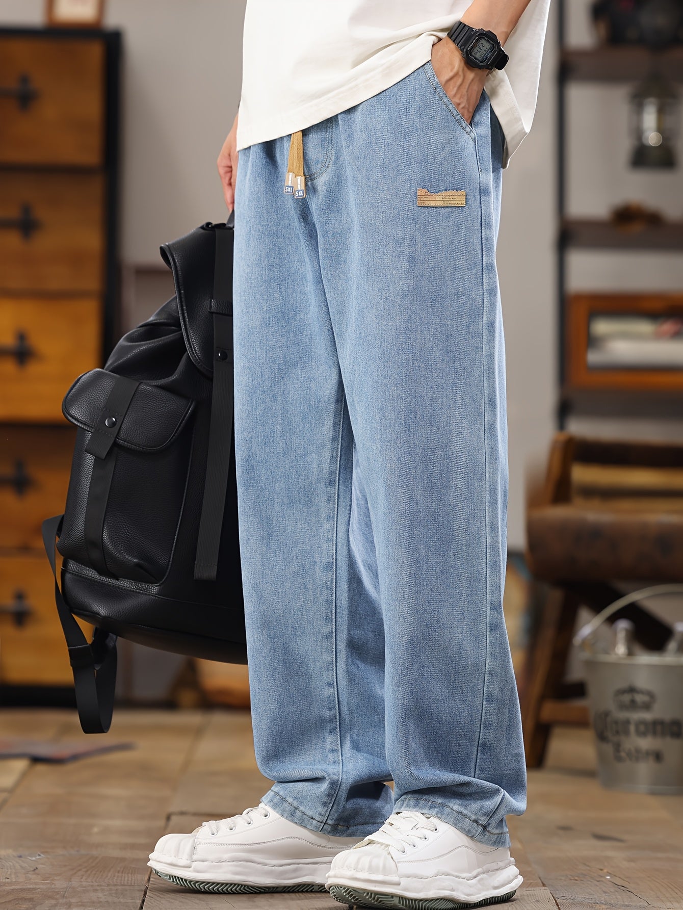 Men'S Korean-Style Light Blue Denim Pants, New for Spring And Autumn 2025, Featuring a Washed, Durable, And Comfortable Design Straight Legs, Stylish And Versatile for All Seasons