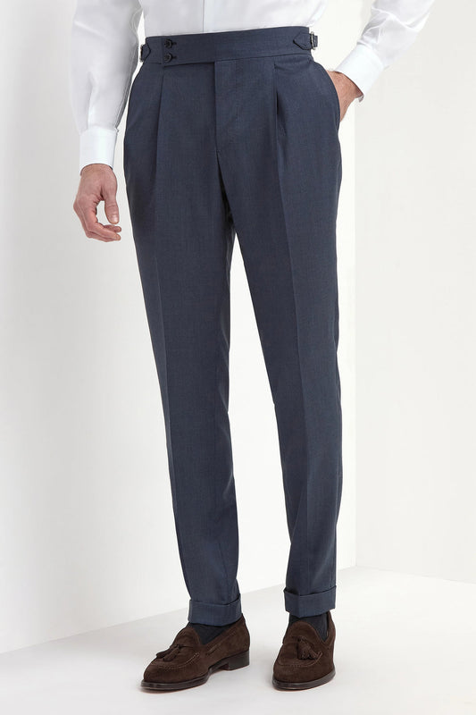Gurkha Heritage Pants Navy High-Rise Double-Buckle Tapered Leg Tailored Trousers