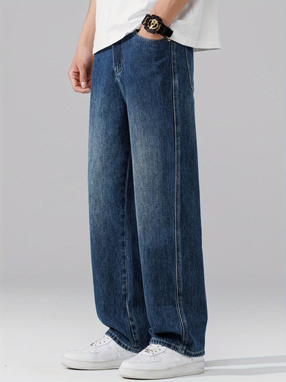 Autumn Vintage Jeans Men'S Straight Loose Spring Fall Trendy Fashion Washed Casual Trousers (Gengyuan Shi)