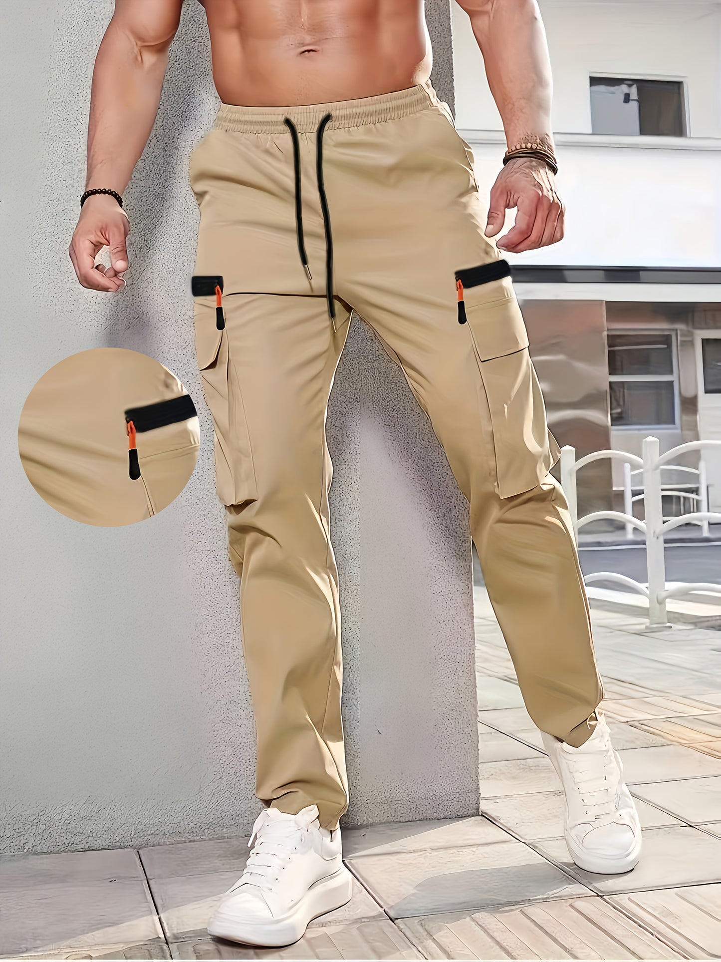 Men'S Stylish Cargo Pants for Spring And Autumn, Featuring a Trendy American Straight-Leg Design, New Loose Fit, Versatile with Multiple Pockets, Perfect for Sports