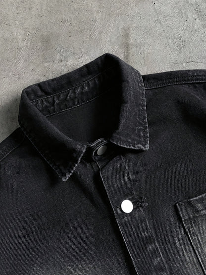 Men's Denim Shirt with Letter Print, Black, Suitable for Dates, Outings, and Festivals, Spring/Summer
