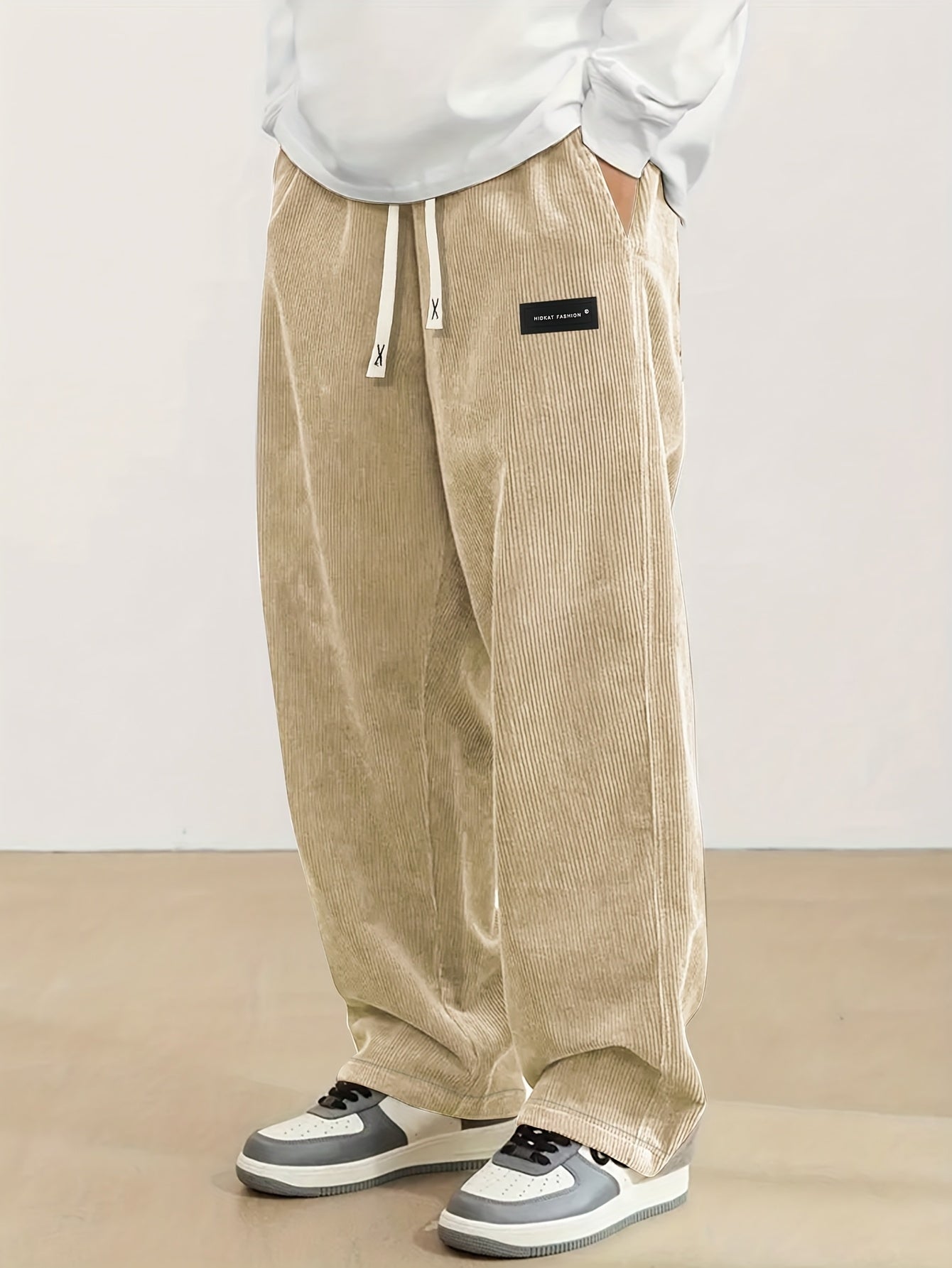 Men'S Corduroy Straight-Leg Long Pants with Drawstring Elastic Waist for Spring And Autumn, Casual And Sporty Pants for Daily Wear, Leisure, And Hiking