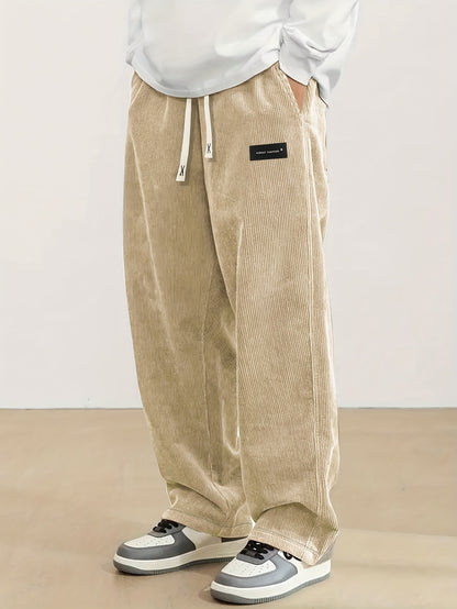 Men'S Corduroy Straight-Leg Long Pants with Drawstring Elastic Waist for Spring And Autumn, Casual And Sporty Pants for Daily Wear, Leisure, And Hiking