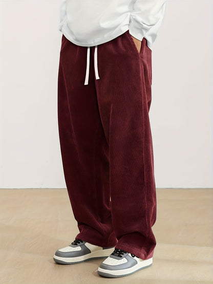 Men's Breathable Straight-Leg Casual Pants, New Spring/Autumn Style with Drawstring Waist and Draped Fit, Trendy Athletic Straight-Leg Trousers for Summer, Featuring Back Pockets for Convenient Storage