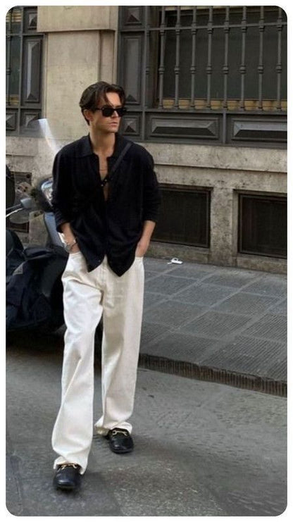 Old Money Black & Beige Classic Combo - Poly Linen 2-Piece Duo Set Shirt & Pants