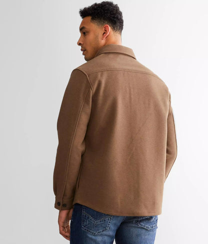 Men's Old Money Velvet Shacket - Brown Premium Cotton Shirt Jacket with Button Closures and Front Pocket