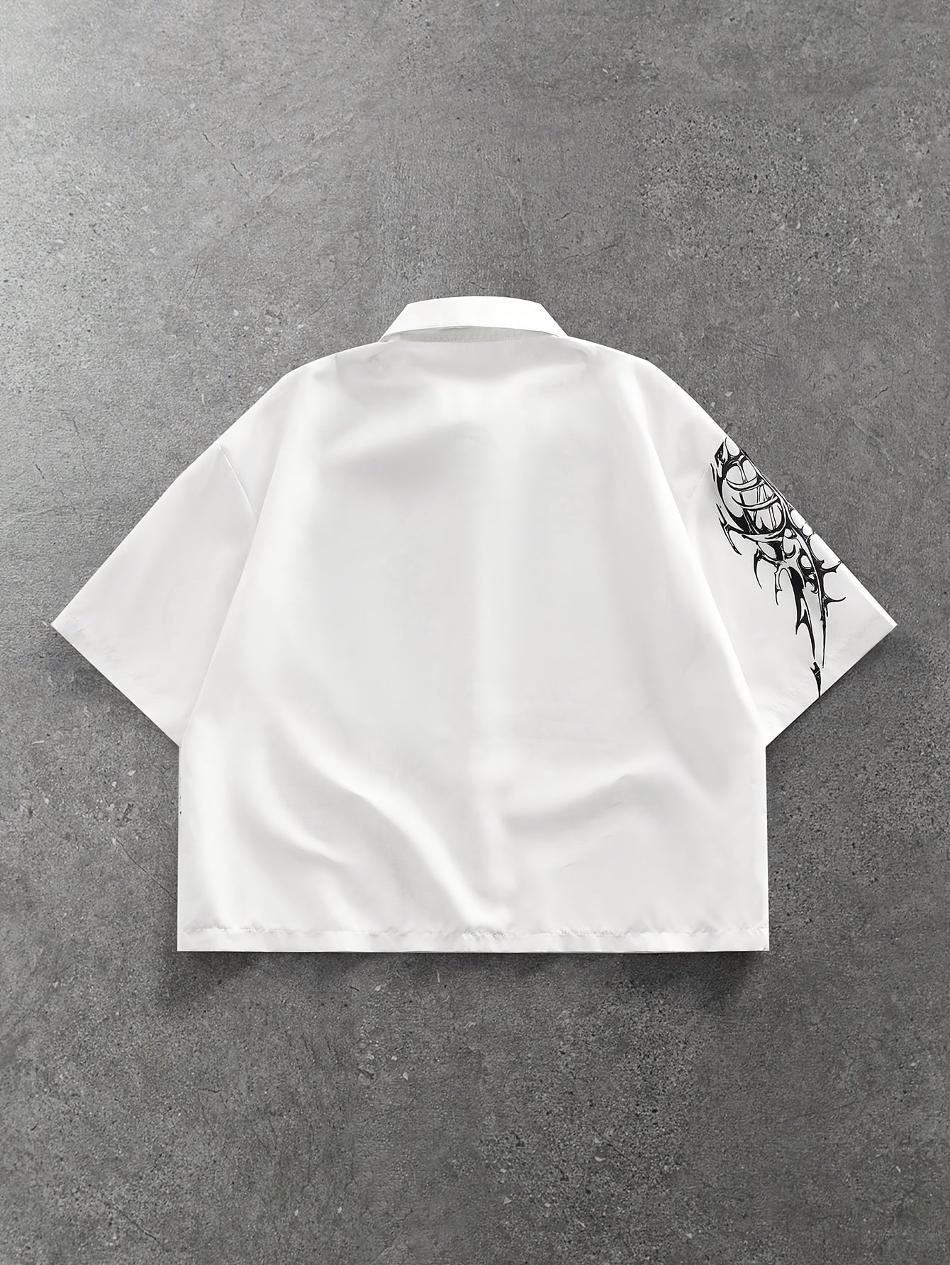 [Men's Print Shirt] Men's White Loose Casual Short Sleeve Button-Up Shirt with Print