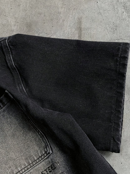 Men's Denim Shirt with Letter Print, Black, Suitable for Dates, Outings, and Festivals, Spring/Summer