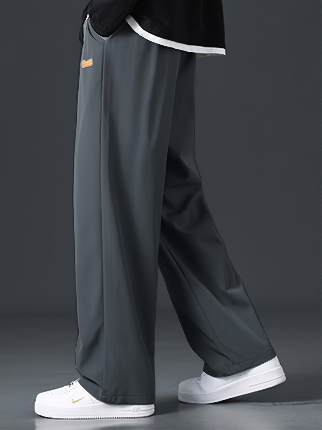 2025 Trendy Men's Spring-Summer Casual Pants, Loose Fit Joggers, Solid Color Sport Trousers, Polyester Long Pants