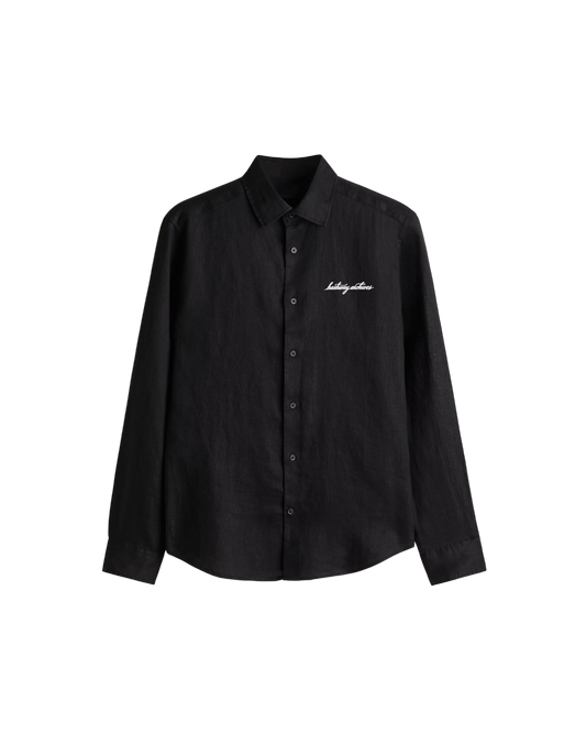 HASHWAY ARCHIVES LINEN EMBROIDERED SHIRT - BLACK
