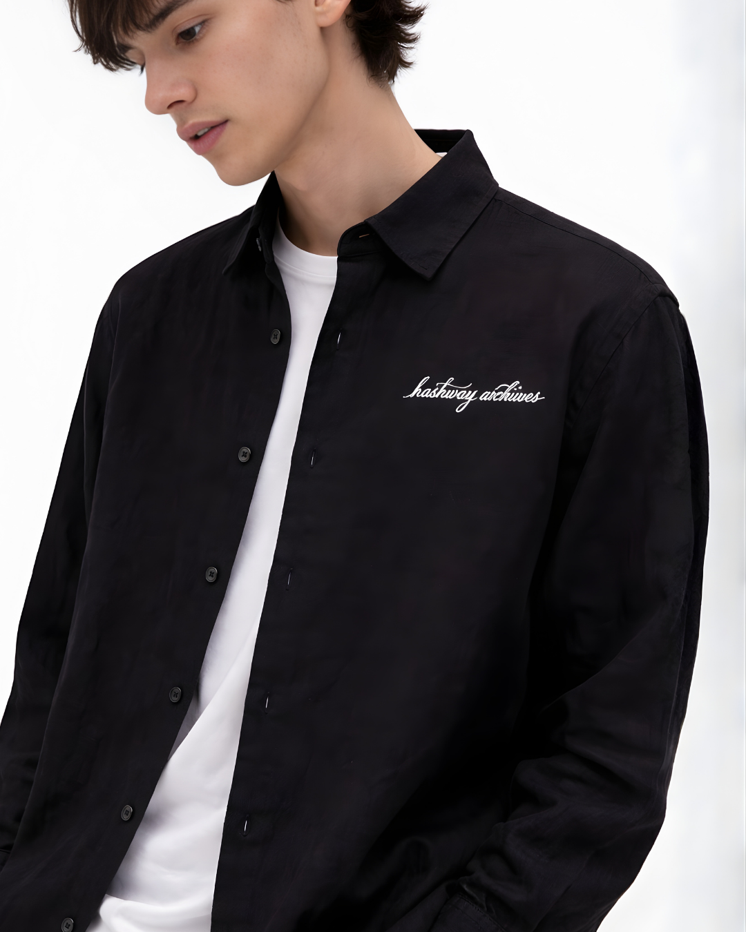 HASHWAY ARCHIVES LINEN EMBROIDERED SHIRT - BLACK