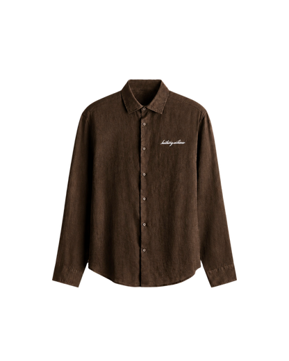HASHWAY ARCHIVES LINEN EMBROIDERED SHIRT - BROWN