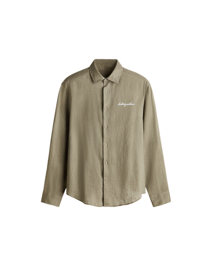 HASHWAY ARCHIVES LINEN EMBROIDERED SHIRT - KHAKI