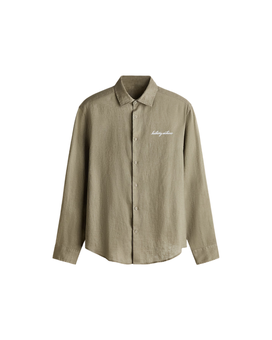 HASHWAY ARCHIVES LINEN EMBROIDERED SHIRT - KHAKI