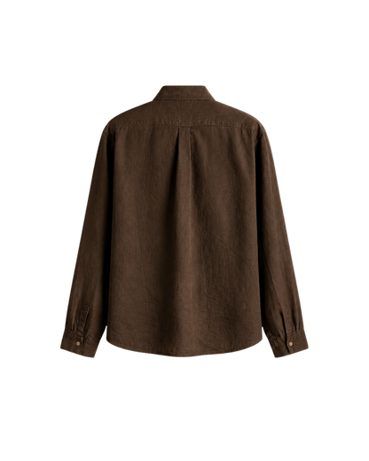 HASHWAY ARCHIVES LINEN EMBROIDERED SHIRT - BROWN
