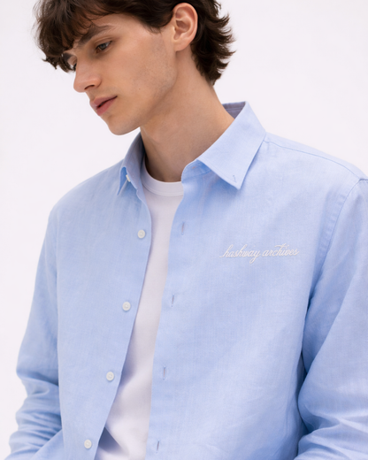 HASHWAY ARCHIVES LINEN EMBROIDERED SHIRT - SKY BLUE