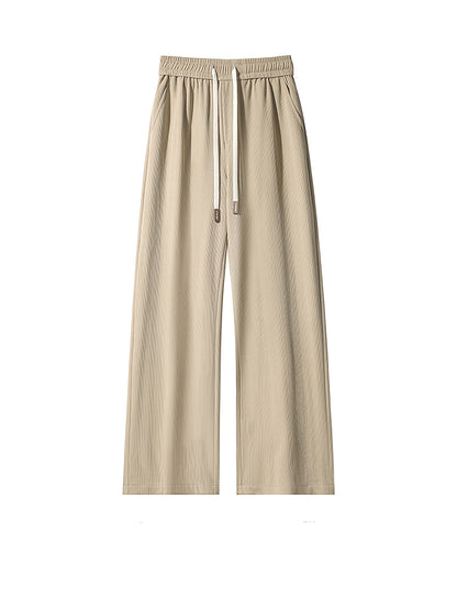 A Pair of Men'S Fashion Summer Lightweight Textured Cool Casual Sports Trousers, Elastic Drawstring Waist, Suitable for Summer Travel Wear