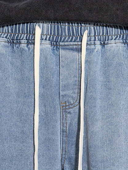 Men's Youth Loose Fit Straight-Leg Wide-Leg Heavy-Duty Washed Elastic Waist Drawstring CQ1110