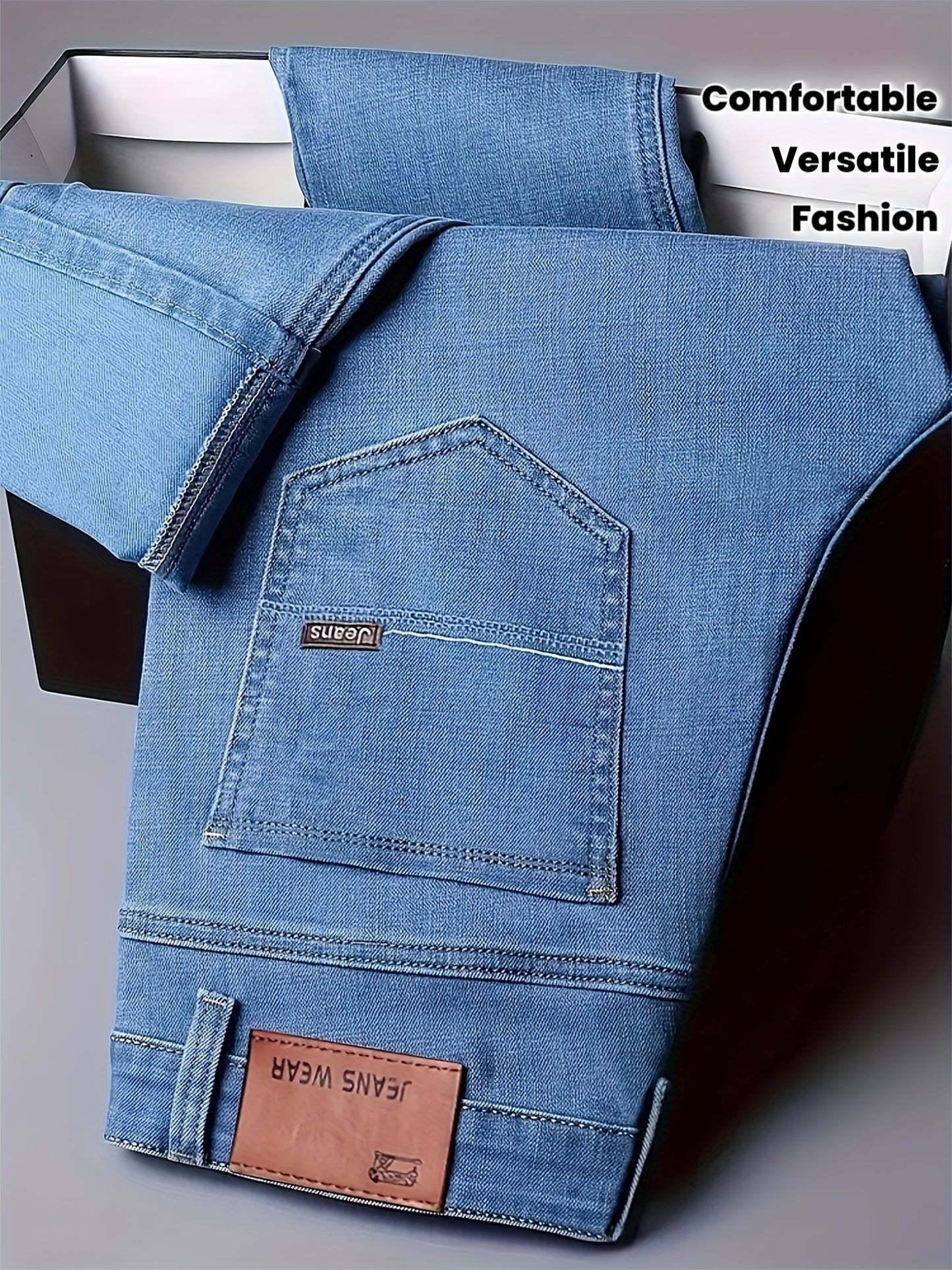 Four Seasons Regular Men'S New Jeans, Business Trendy Straight-Leg Trousers, Fashionable And Versatile Men'S Stretch Thick Jeans, Comfortable Classic Design Casual Wear