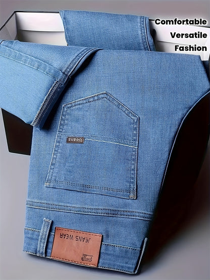 Four Seasons Regular Men'S New Jeans, Business Trendy Straight-Leg Trousers, Fashionable And Versatile Men'S Stretch Thick Jeans, Comfortable Classic Design Casual Wear