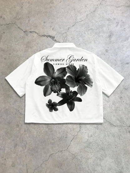 [Floral Casual Shirt] Hand-Print Short Sleeve Casual Shirt - Floral Patterns - Print Design (Not Textured) - Must-Have for Dates And Gatherings - Great Gift for Friends